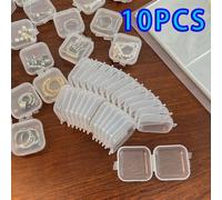 (as the picture, 10PCS) 5-50pcs/lot Mini Square Storage Box Transparent Plastic Flip Cover Small Case Pill Jewels Dustproof Storage Pack Boxes