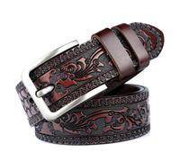 (as the picture, 120CM) Belts for Men Vintage Genuine Leather High Quality Fashion Classic Casual Carved Flowers Jeans Men Belts Pin Buckle Strap HQ232