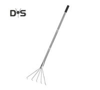 (as the picture, 120cm Horizontal) Handheld Weeding Rake Stainless Steel Hand Rake with 5 Teeth Heavy Duty Gardening Rake for Cultivating Loosening Soil Spreading Mulch