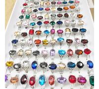 (as the picture) 12pcs Colored Glass Crystal Ladies Ring Accessory Alloy Ring