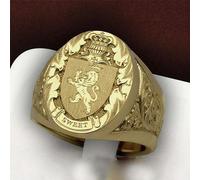 (as the picture, 13) Punk Exaggerate Gold Color Ring Men's Domineering Ring Lion Crown Pattern Stamp Logo Cocktail Party Finger Jewelry