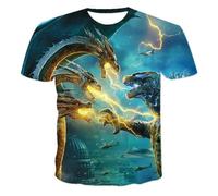 (as the picture, 140cm) Godzilla Vs Monster King Kong T-shirt 3D Digital Printing T-shirt Cartoon Kids Boys Girls Short-sleeved Summer Clothing Gift