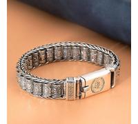 (as the picture, 18cm) Retrosen Handmade Creative Lucky Buddhist Scripture Bracelets Men Turn Beads Retro Six-character Mantra Personalized Accessories