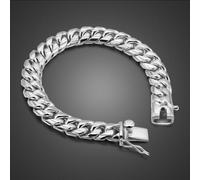 (as the picture, 19cm) Classic Italy Men 's Bracelets 100 %925 Sterling Silver Handmade Curb Cuban Link Chain Bangle 10 Mm 7 -10 In Man Jewelry Gift