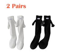 (as the picture, 2 Pairs) Pure Cotton Socks Cute Cartoon Three-Dimensional Stockings Summer Fashion Magnetic Suction Holding Socks Couple Mid Tube Socks