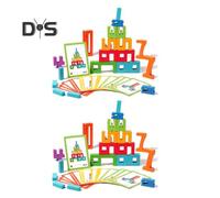 (as the picture, 2 Sets) 1/2 Sets Wooden Number Building Block with Challenge Card Digital Block Stacking Balance Game Toddlers Educational Math Learning Puzzle Toy