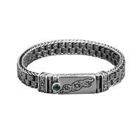 (as the picture, 22cm) New Rattan Grass Pattern Bracelet 925 Thai Silver Men 's Personality Texture Seiko Green Diamond Pure Hand -woven Bracelet