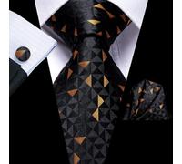 (as the picture, 3322) Fashion Mens Necktie Set Golden Black Striped Paisley Floral Tie Silk Woven Necktie Set For Business
