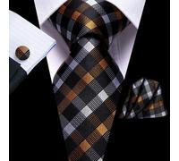 (as the picture, 3325) Fashion Mens Necktie Set Golden Black Striped Paisley Floral Tie Silk Woven Necktie Set For Business