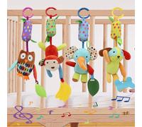 (as the picture, 38x13cm) Baby Toy Soft Hanging Rattle Learning Toy with Teethers Plush Animal C-Clip Ring Stroller Car Seat Crib Activity Wind Chimes Hanging Toys,4 Pack