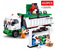 (as the picture) 432PCS SimCity City Garbage Classification Truck Engineering Vehicle Collector Car Brinquedos Building Blocks Toys With Stickers
