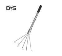 (as the picture, 45cm Arc-shaped) Handheld Weeding Rake Stainless Steel Hand Rake with 5 Teeth Heavy Duty Gardening Rake for Cultivating Loosening Soil Spreading Mulch
