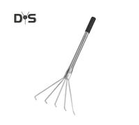 (as the picture, 45cm Horizontal) Handheld Weeding Rake Stainless Steel Hand Rake with 5 Teeth Heavy Duty Gardening Rake for Cultivating Loosening Soil Spreading Mulch