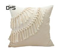 (as the picture, 45x45cm B) Tassel Pillowcase with Hidden Zipper Fringe Decor Square Shape Bohemian Style Office Couch Decoration Throw Pillow Cover Living Room Bedroom Car Seat