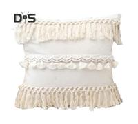 (as the picture, 45x45cm G) Tassel Pillowcase with Hidden Zipper Fringe Decor Square Shape Bohemian Style Office Couch Decoration Throw Pillow Cover Living Room Bedroom Car Seat