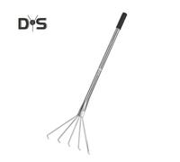 (as the picture, 80 cm Horizontal) Handheld Weeding Rake Stainless Steel Hand Rake with 5 Teeth Heavy Duty Gardening Rake for Cultivating Loosening Soil Spreading Mulch