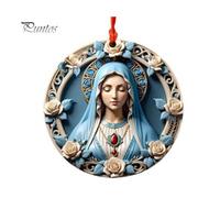 (as the picture, A) 1/2Pcs Acrylic Blessed Virgin Mary Ornament with Lanyard Home Office Indoor Christmas Tree Hanging 2D Flat Our Lady Decoration Round Catholic