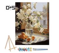 (as the picture, A) 1 Set Adult DIY Oil Painting Kit with Wooden Easel DIY Paint by Number Kit Hands-on Ability Development Kit