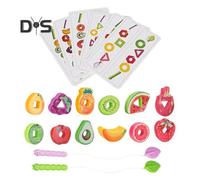 (as the picture, A) 1 Set Caterpillar Bead Threading Toy Fine Motor Skills Focus Training Preschool Learning Toddlers Educational Wooden Fruit Food Block Lacing Game