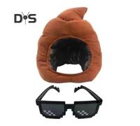 (as the picture, A) 1 Set Poop Head Cover Cartoon Poop Hat with Necklace Sunglasses Winter Warm Oddball Cap for Daily Wear Prank Gift Photo Booth Props
