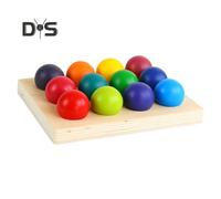 (as the picture, A 12pcs) 6/12Pcs Rainbow Ball Matching Game Logic Thinking Training Fine Motor Skills Color Ball Sorting Board Educational Wooden Colorful Ball Matching Toy