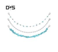 (as the picture, A) 3Pcs Unisex Hair Chain Bohemia Style Irregular Turquoise Stones Flower Decor Hat Chain Easy Installation Daily Wear Accessories