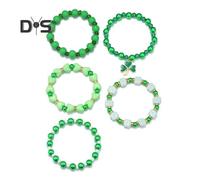 (as the picture, A) 5/6/7/8 Pcs Shamrock Bracelet Set St. Patricks Day Irish Beaded Jewelry with Glass Beads And Charms Lucky Charm Bracelet for Festive Celebrations