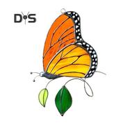 (as the picture, A) Butterfly Panel Suncatcher Handmade Stained Glass Window Hanging Decoration Metal Butterfly Sun Catcher for Garden Patio Home Decor