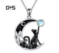 (as the picture, A) Cat Moon Necklace Black Cat Moonstone Necklace for Women Gothic Jewelry Gift for Mother's Day Anniversary