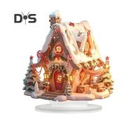 (as the picture, A) Christmas Acrylic Desktop Ornament Flat Snowy Cabin Ornament with Base Christmas Village Log Cabin Ornament for Holiday Table Decor