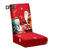 (as the picture, A) Christmas Chair Cover Dustproof Cartoon Santa Snowman Print New Year Party Decoration Stretchable Fabric Anti-slip Chair Protective Sleeves