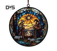 (as the picture, A) Christmas Nativity Scene Ornament Handmade Round Sun Catcher Baby's First Christmas Christian Religious Gift for Tree Window Decor