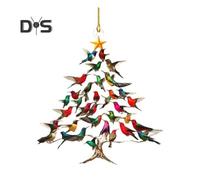 (as the picture, A) Christmas Ornament Acrylic Hanging Pendant with Lanyard Easy to Hang Sparkling Sequins Hummingbird Christmas Tree Decoration