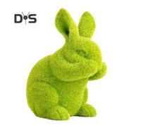 (as the picture, A) Easter Bunny Figurine Green Flocking Rabbit Sculpture Small Lifelike Rabbit Statue Table Centerpiece for Spring Garden Courtyard Home Decor
