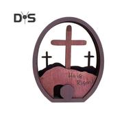 (as the picture, A) Easter He Is Risen Table Sign Farmhouse Rustic Wooden Empty Tomb Ornament Easter Scene Home Office Table Centerpiece Holiday Decoration