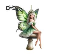 (as the picture, A) Green Fairy Car Pendant Keychain Cute Car Rearview Mirror Hanging Ornament Decorative 2D Flat Acrylic Auto Interior Decoration