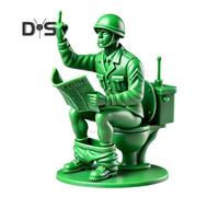 (as the picture, A) Green Soldier Figurine Toilet Reading Newspaper Peeing Man Resin Statue Sculpture Model Toy Home Office Desktop Decoration Ornament