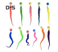 (as the picture, A) Interactive Bouncy Ball with Tail Colorful Fuzzy Worm Bouncy Ball Cat Toy Rainbow Worm Cat Chasing Toy for Indoor Cats
