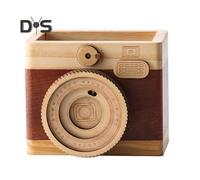 (as the picture, A) Pen Holder Camera Shape Pen Organizer Desk Art Wooden Pen Stand Pens Brushes Glasses Multi-Functional Holder