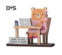 (as the picture, A) Wooden Animal Ornament Capybara Bear Desk Companion Crying Animal Motivational Sign for Office Desk Decor Stress Relief