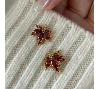 (as the picture) Anenjery Zircon Red Maple Leaf Earrings For Women Versatile Unique Party Jewelry Boucle D'oreille Femme