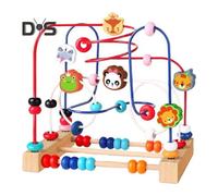 (as the picture, Animal) Wooden Bead Maze Toy Educational Animal Fruit Preschool Learning Colorful Bead Roller Coaster Circle Toy Toddlers Boys Girls Gift