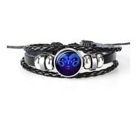 (as the picture, Aries) 12 Constellation Handmade Leather Bracelet Woven Multi-layer Punk Twelve Zodiac Couple Bracelet