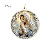 (as the picture, B) 1/2Pcs Acrylic Blessed Virgin Mary Ornament with Lanyard Home Office Indoor Christmas Tree Hanging 2D Flat Our Lady Decoration Round Catholic
