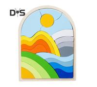 (as the picture, B) 1Pc/3Pcs Wooden Shape Puzzles Set Flower Clouds Sunrise Theme Color Matching Cognition Blocks Motor Skill Building Educational Toy for Kids 3+ Years