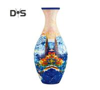 (as the picture, B) 3D Jigsaw Puzzle Vase DIY Handmade Flower Castle Sea Wave Boat Print Floral Plants Holder Container Kids Educational Puzzle Building Toy
