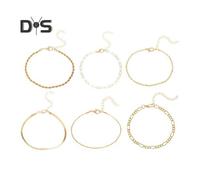 (as the picture, B) 5/6 Pcs/Set Women Stacking Bracelet Set Retro Hip Hop Style Snake Bone Chain Different Hollow Chain Adjustable Golden Color Multi-layered Polished