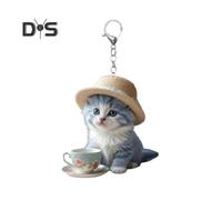 (as the picture, B) Cartoon Cat Acrylic Pendant Hanging Ornament High Durability Easy to Hang Decorative Car Rearview Mirror Keychain Pendant