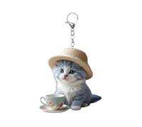 (as the picture, B) Cartoon Cat Acrylic Pendant Hanging Ornament High Durability Easy To Hang Decorative Car Rearview Mirror Keychain Pendant