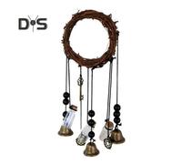 (as the picture, B) Door Knob Witch Bell Home Protection Handmade Hanging Brass Bell Wishing Bottle Rattan Wreath Witchcraft Door Hanger Wicca Wind Chime Decoration